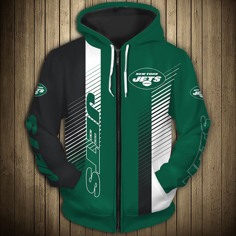 New York Jets Stripes Zipper Hoodie