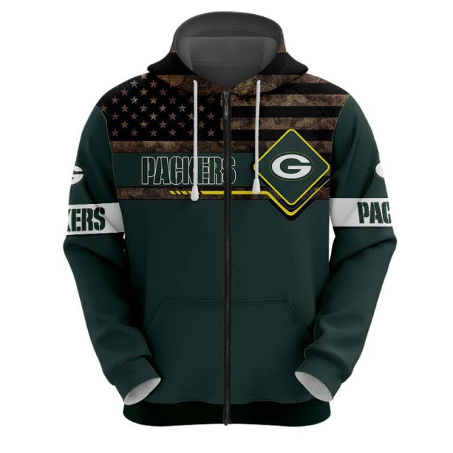 Green Bay Packers American Flag Zipper Hoodie