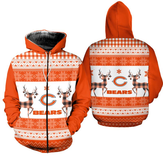 Chicago Bears Christmas Zipper Hoodie