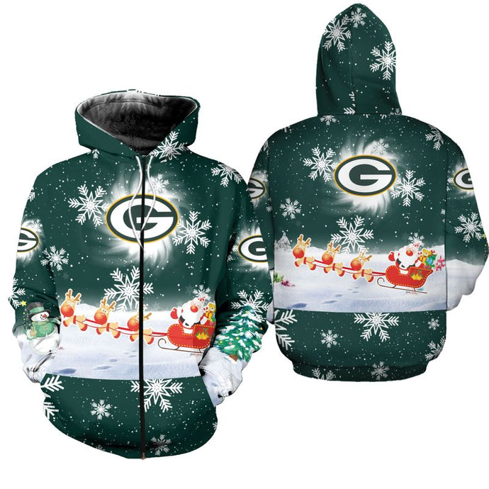 Green Bay Packers Cool Christmas Zipper Hoodie