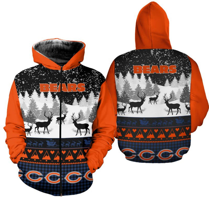 Chicago Bears Casual Christmas Zipper Hoodie