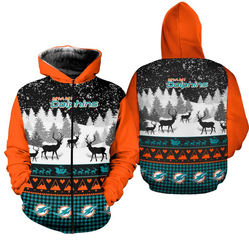 Miami Dolphins Casual Christmas Zipper Hoodie