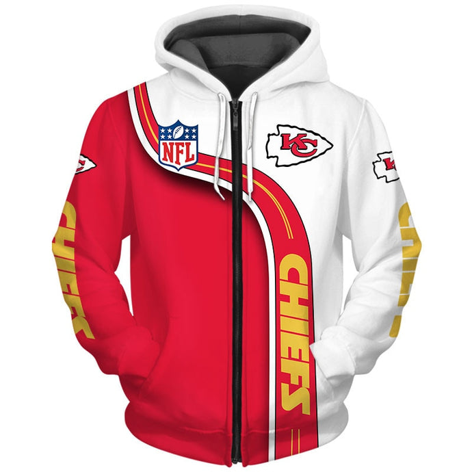 Kansas City Chiefs Curved Stripes 3D Zipper Hoodie