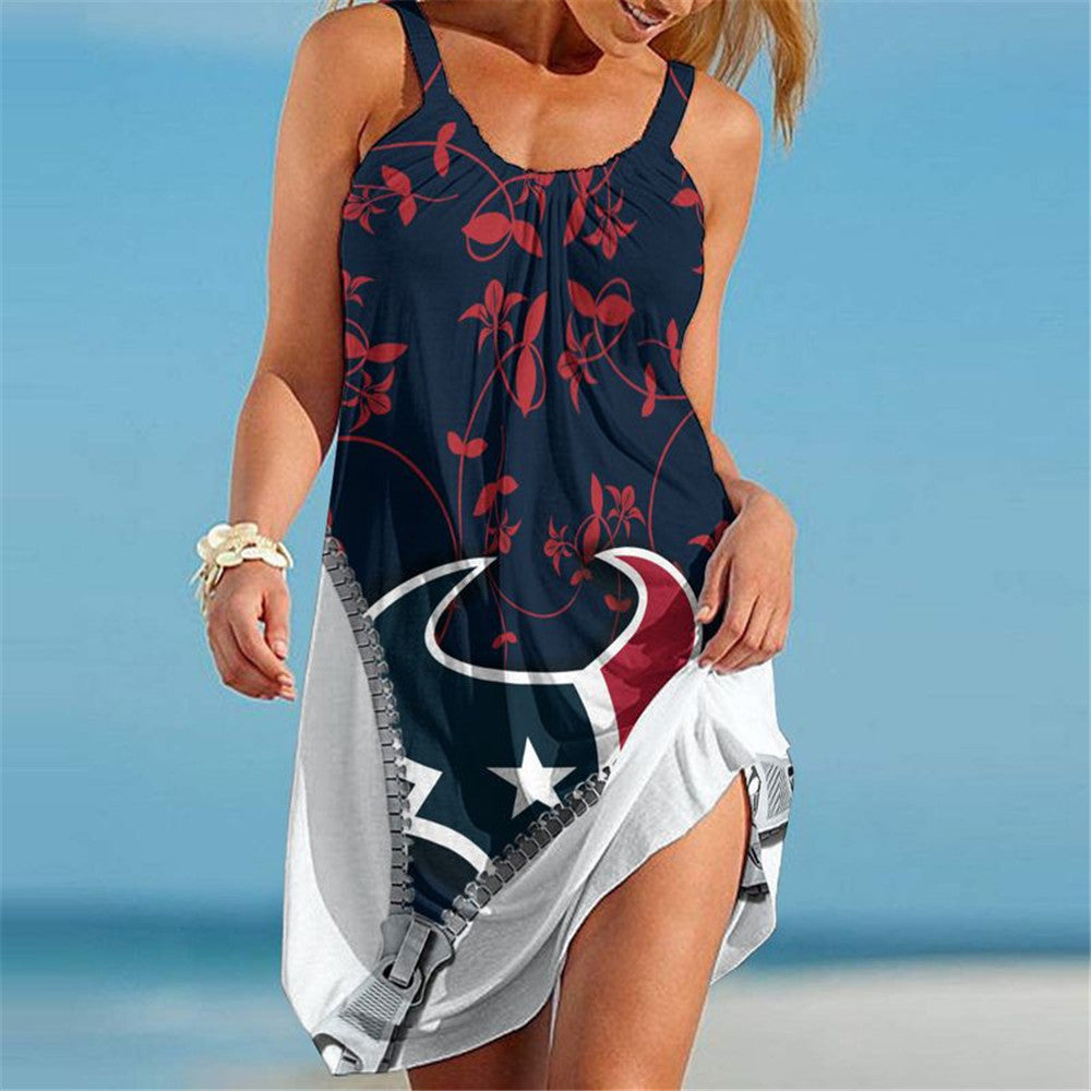 Houston Texans Women Floral 3D Beach Dress