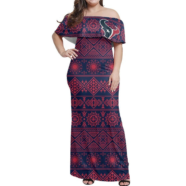 Houston Texans Women Elegant Aloha Maxi Dress