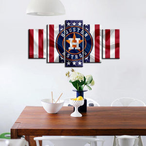 Houston Astros American Flag Look 5 Pieces Wall Painting Canvas
