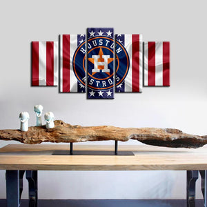 Houston Astros American Flag Look 5 Pieces Wall Painting Canvas