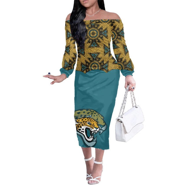 Jacksonville Jaguars Women Elegant Aloha Midi Dress