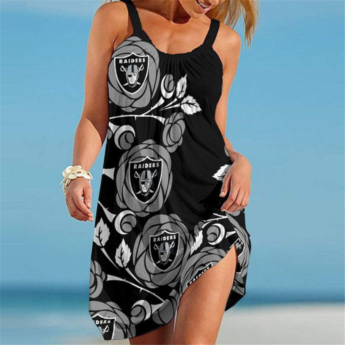 Las Vegas Raiders Women Floral Beach Dress