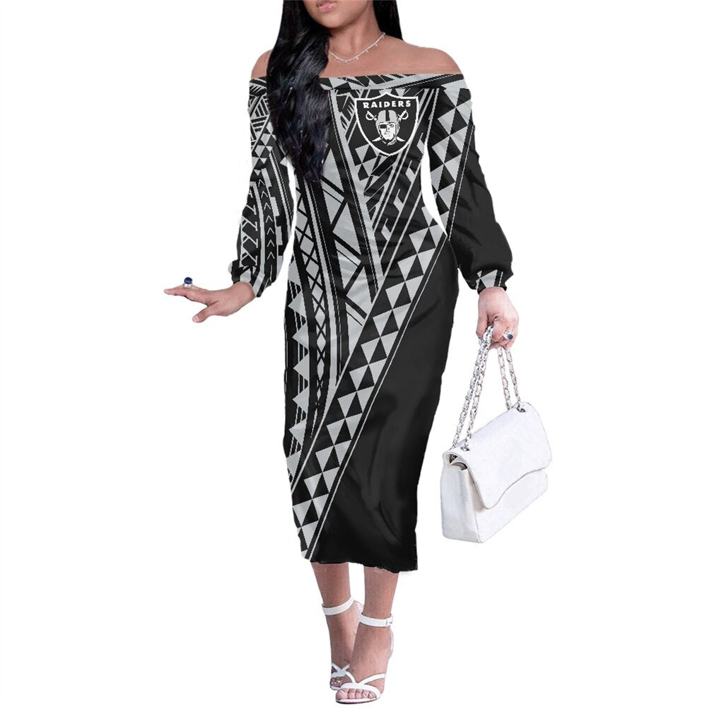 Las Vegas Raiders Women Elegant Aloha Midi Dress