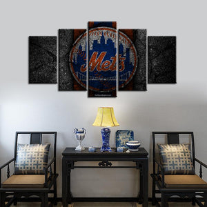 New York Mets Rock Style 5 Pieces Wall Painting Canvas