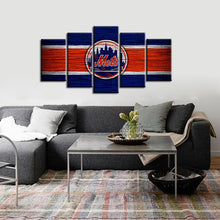 Load image into Gallery viewer, New York Mets Wooden Look 5 Pieces Wall Painting Canvas