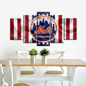 New York Mets American Flag 5 Pieces Wall Painting Canvas