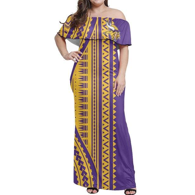 Minnesota Vikings Women Elegant Aloha Maxi Dress