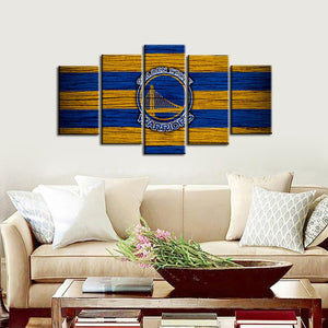 Golden State Warriors Wooden Look 5 Pieces Wall Painting Canvas