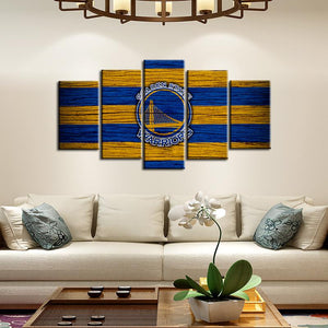 Golden State Warriors Wooden Look 5 Pieces Wall Painting Canvas