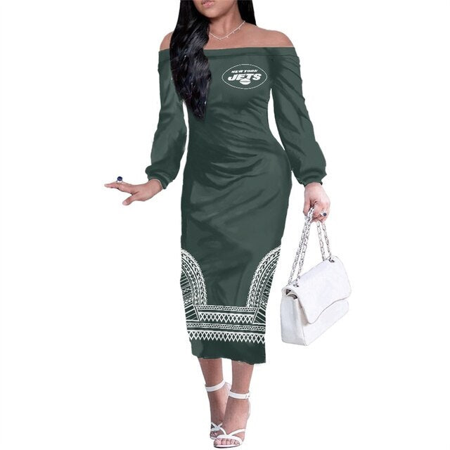 New York Jets Women Elegant Aloha Midi Dress