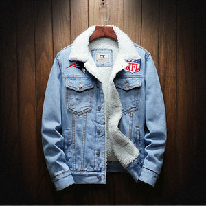 New England Patriots Fur Denim Jacket