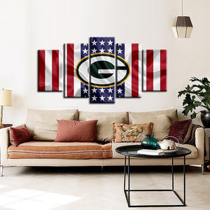 Green Bay Packers American Flag Look 5 Pieces Painting Canvas