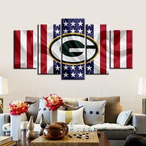 Green Bay Packers American Flag Wall Canvas 1