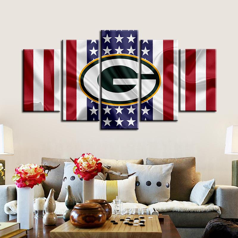 Green Bay Packers American Flag Wall Canvas 1