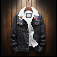 Load image into Gallery viewer, Pittsburgh Steelers Fur Denim Jacket