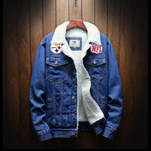 Load image into Gallery viewer, Pittsburgh Steelers Fur Denim Jacket