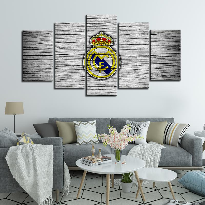 Real Madrid Wooden Look 5 Pieces Wall Painting Canvas