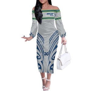 Seattle Seahawks Women Elegant Aloha Midi Dress