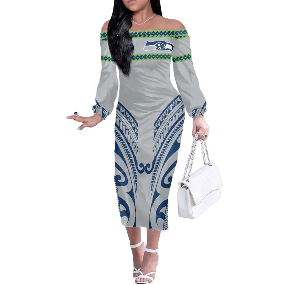 Seattle Seahawks Women Elegant Aloha Midi Dress