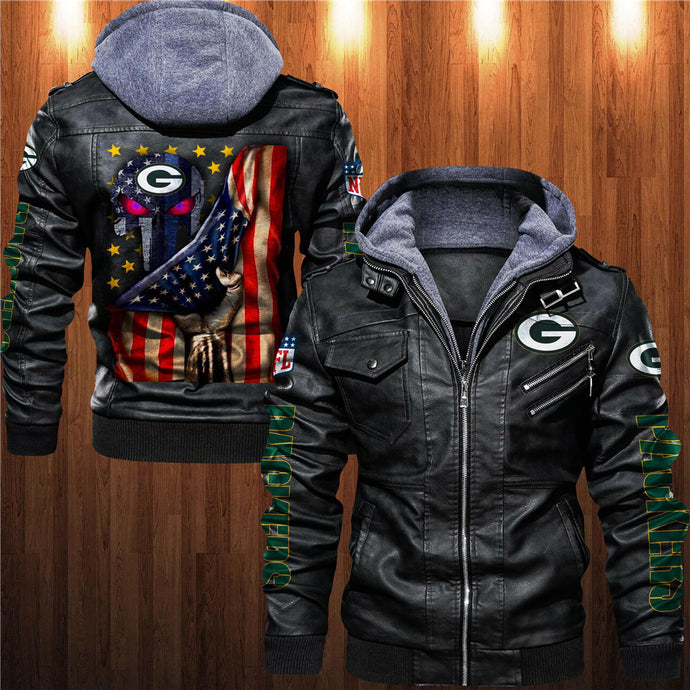 Green Bay Packers American Flag 3D Leather Jacket