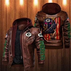 Green Bay Packers American Flag 3D Leather Jacket