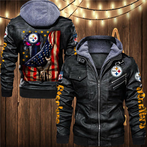 Pittsburgh Steelers American Flag 3D Leather Jacket