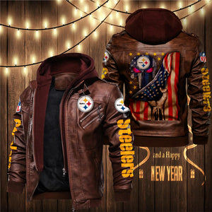 Pittsburgh Steelers American Flag 3D Leather Jacket