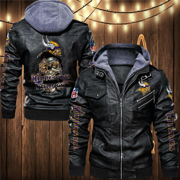 Minnesota Vikings Skull 3D Leather Jacket