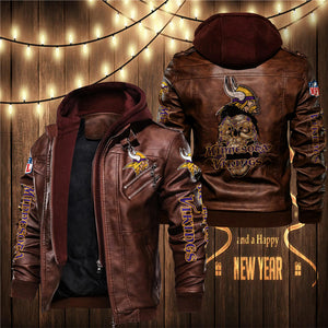 Minnesota Vikings Skull 3D Leather Jacket