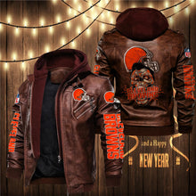 Load image into Gallery viewer, Cleveland Browns Skull 3D Leather Jacket