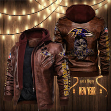 Load image into Gallery viewer, Baltimore Ravens Skull 3D Leather Jacket