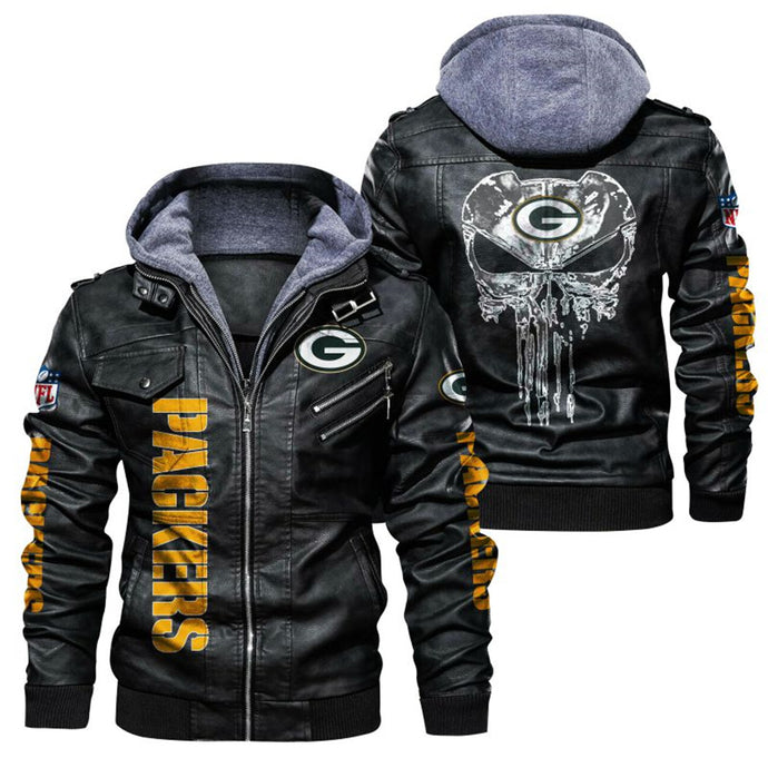 Green Bay Packers Skull Leather Jacket