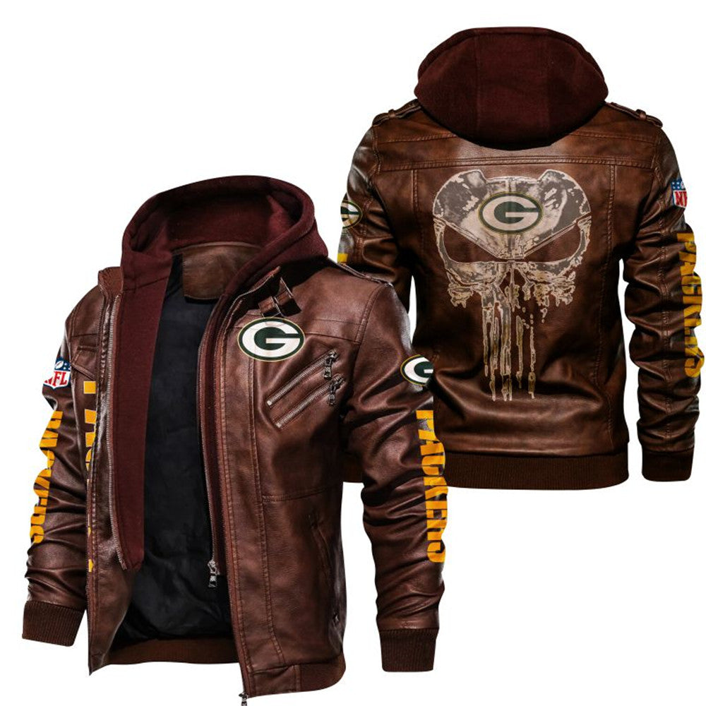 Green Bay Packers Skull Leather Jacket