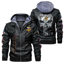 Load image into Gallery viewer, Minnesota Vikings Skull Leather Jacket