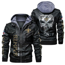 Load image into Gallery viewer, New Orleans Saints Skull Leather Jacket