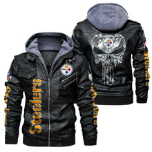 Load image into Gallery viewer, Pittsburgh Steelers Skull Leather Jacket