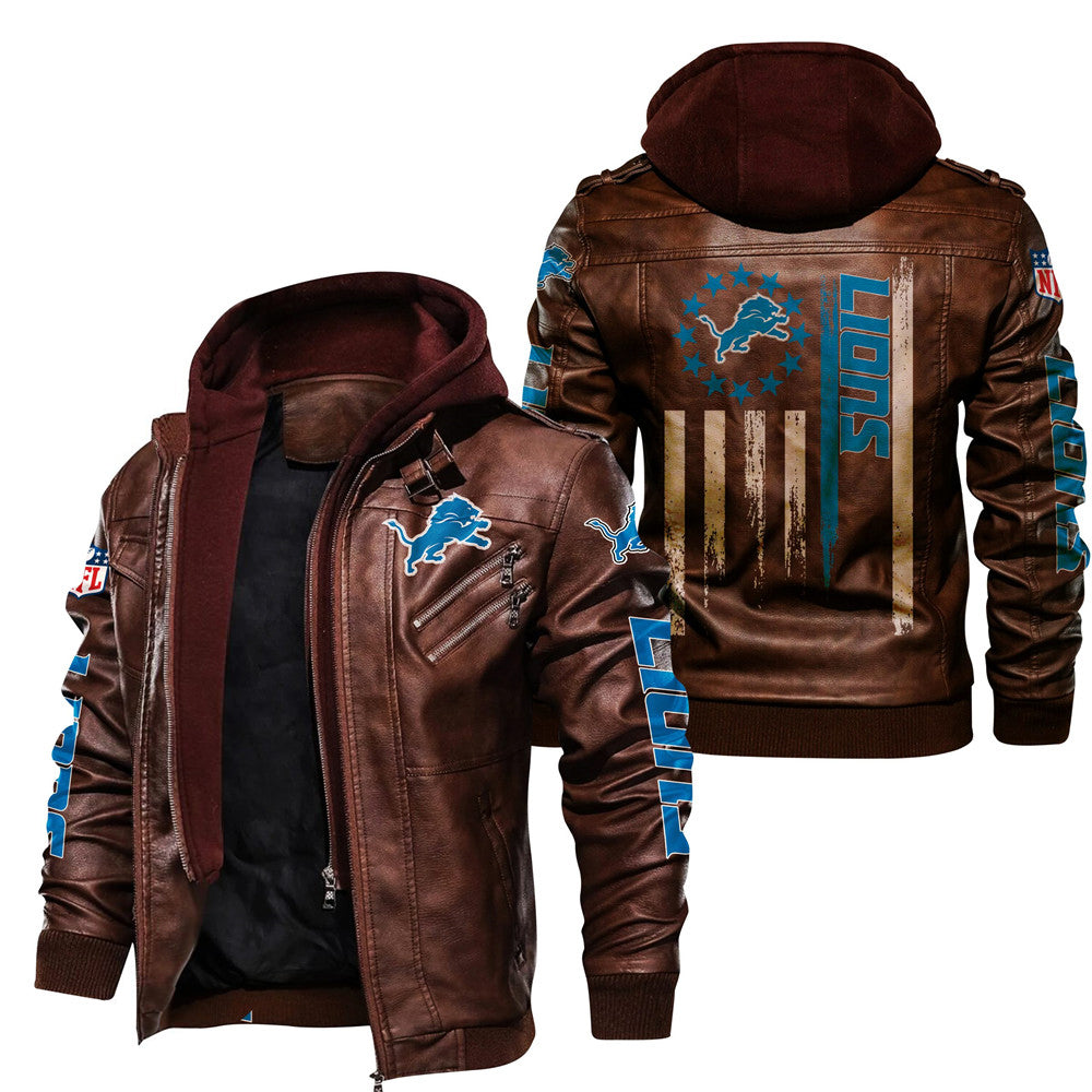 Detroit Lions Flag Leather Jacket