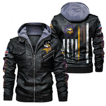 Load image into Gallery viewer, Minnesota Vikings Flag Leather Jacket