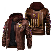 Load image into Gallery viewer, Minnesota Vikings Flag Leather Jacket