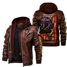 Load image into Gallery viewer, Baltimore Ravens American Flag 3D Leather Jacket