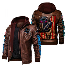 Load image into Gallery viewer, Carolina Panthers American Flag 3D Leather Jacket