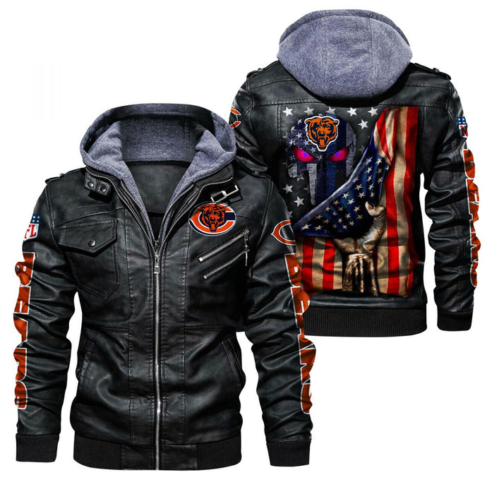 Chicago Bears American Flag 3D Leather Jacket