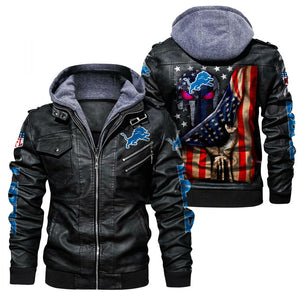 Detroit Lions American Flag 3D Leather Jacket